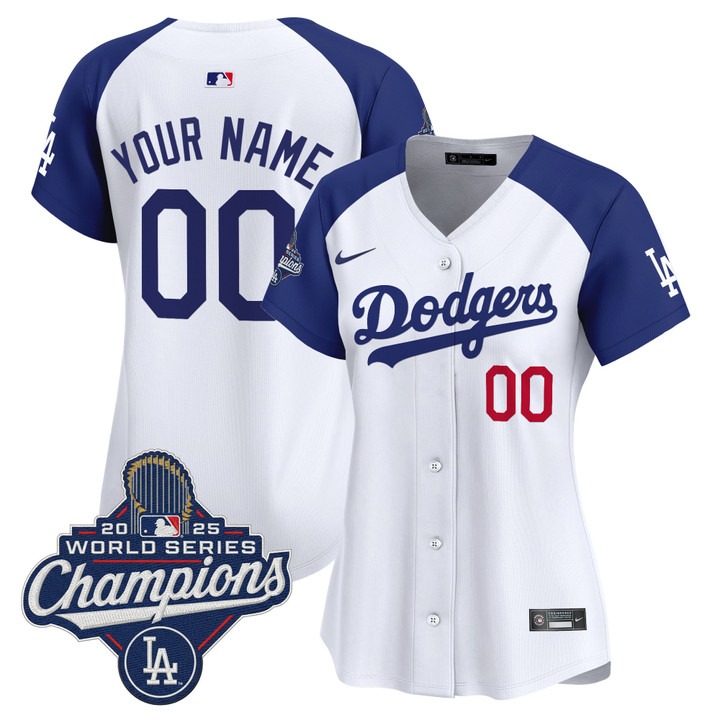 Women's Dodgers Custom White Royal 2025 World Series Champions Nike Limited Jersey
