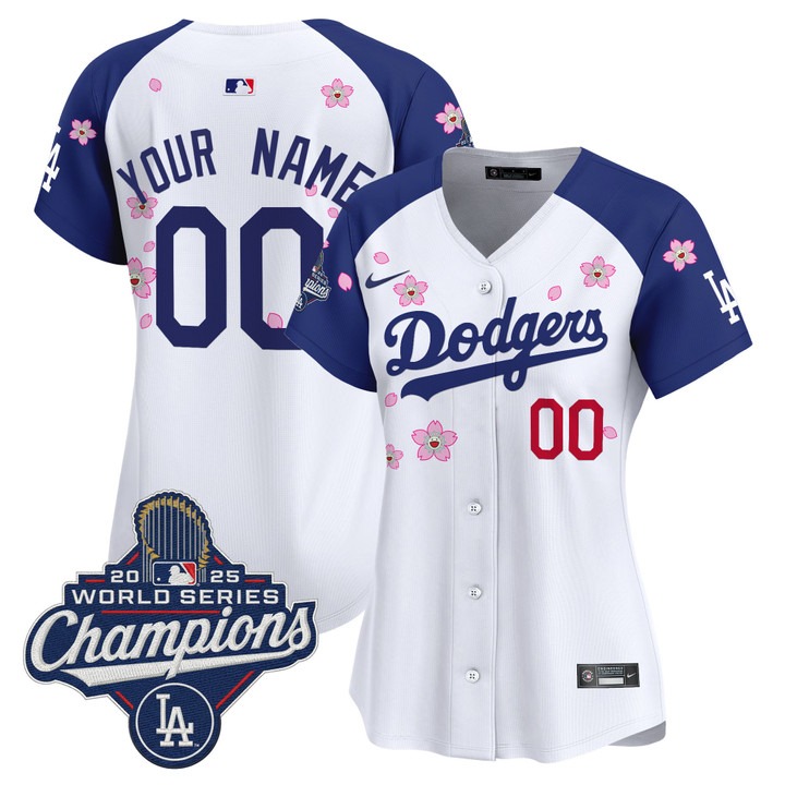 Women's Dodgers 2025 World Series Champions x Tokyo Series Limited Custom Jersey - White Royal