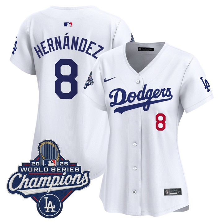 Women's Dodgers #8 Kike Hernandez 2025 World Series Champions Nike Limited Jersey White