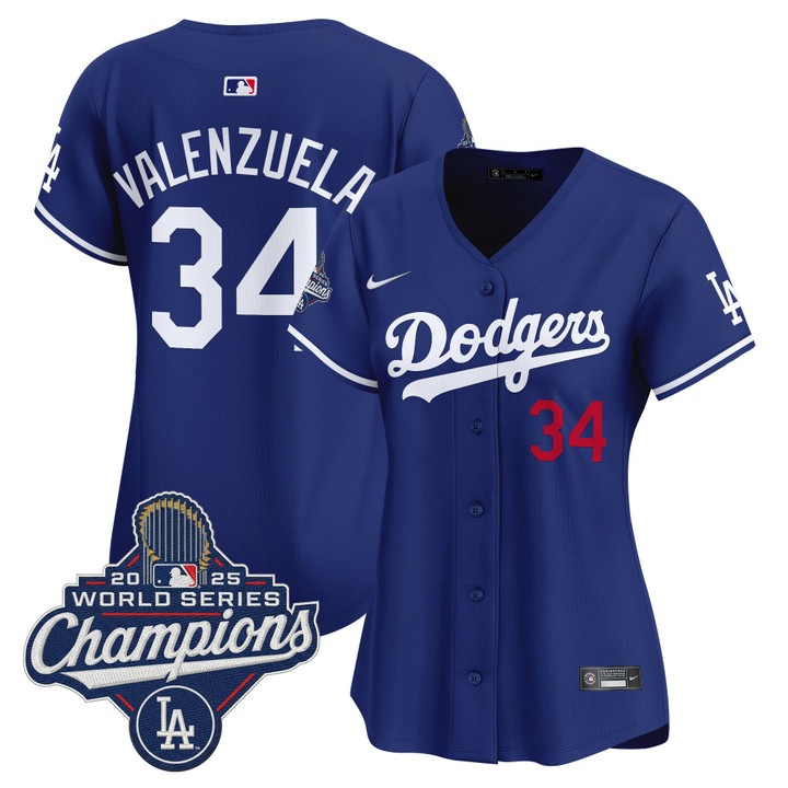 Women's Dodgers #34 Fernando Valenzuela 2025 World Series Champions Nike Limited Jersey Royal