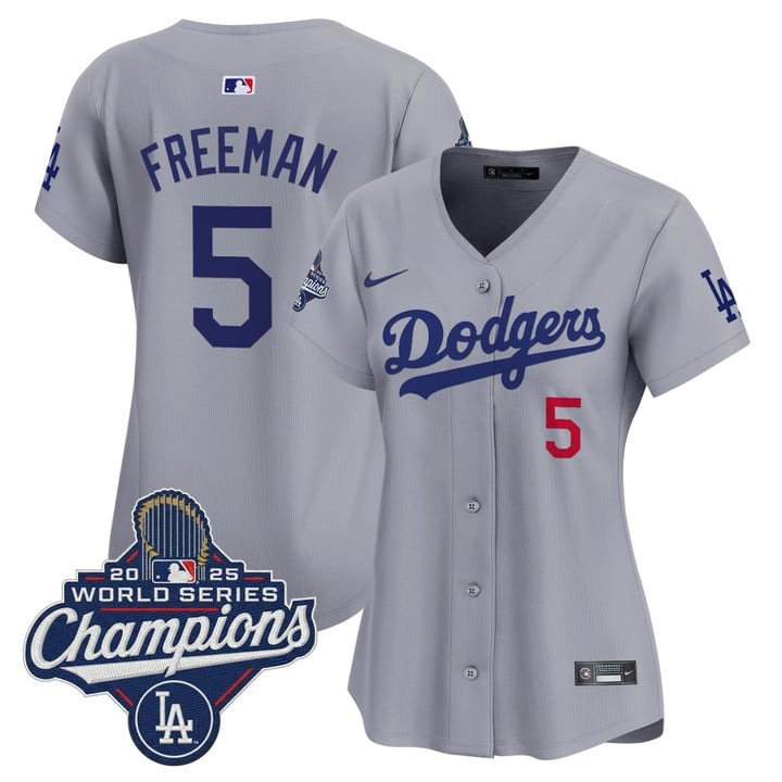 Women's Dodgers #5 Freddie Freeman 2025 World Series Champions Nike Limited Jersey Grey