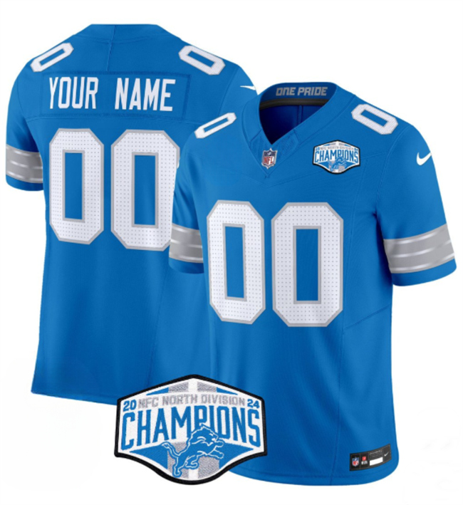 Men's Detroit Lions Active Player Custom Blue 2024 NFC North Champions F.U.S.E. Vapor Limited Stitched Jersey