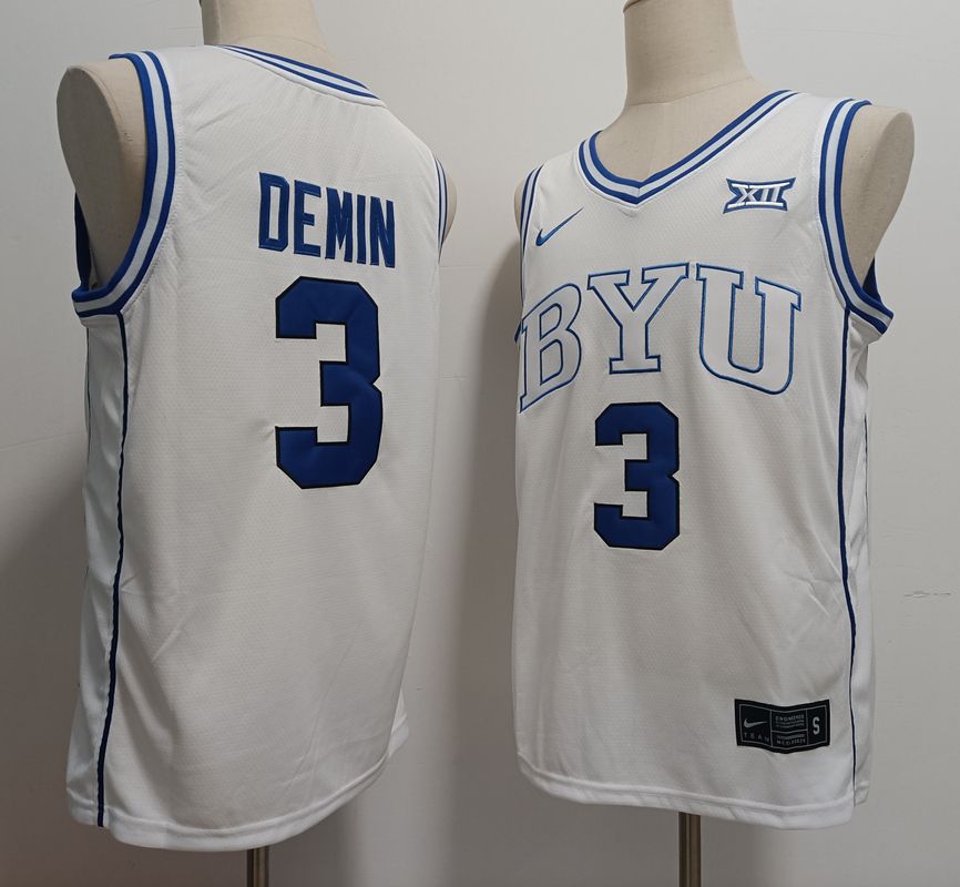 Men's Nike BYU Cougars #3 Egor Demin White College Basketball Stitched NCAA Jersey