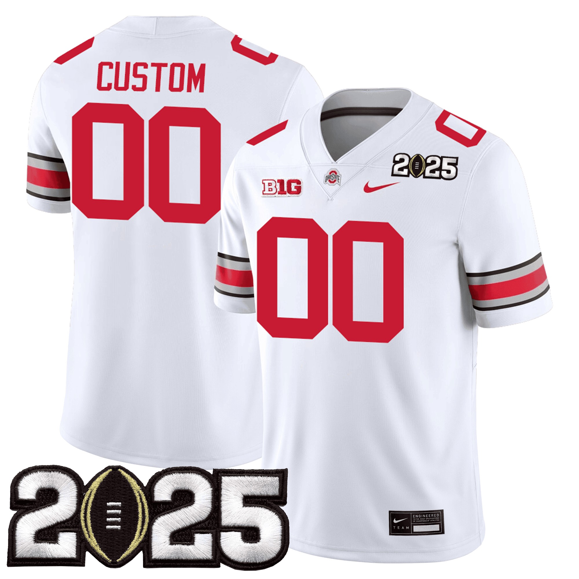 Gender's Ohio State Buckeyes Active Player Custom White 2025 CFP Final Patch Stitched Jersey