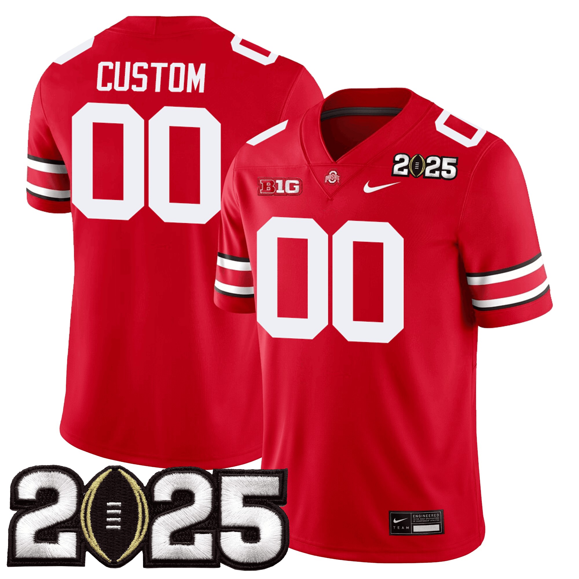 Gender's Ohio State Buckeyes Active Player Custom Scarlet 2025 CFP Final Patch Stitched Jersey