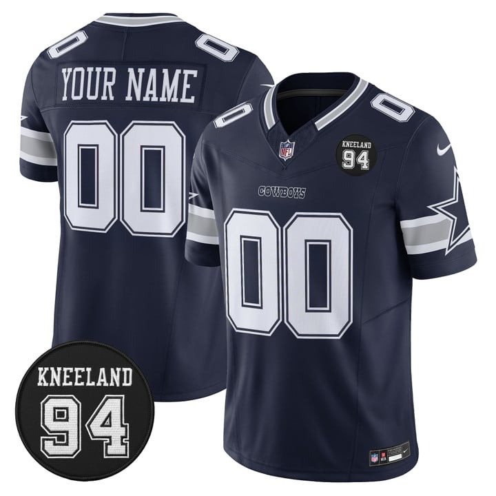Men's Dallas Cowboys Custom #94 Marshawn Kneeland Memorial Patch 2025 F.U.S.E. Vapor Limited Stitched Jersey Navy