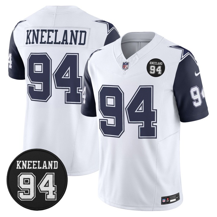 Men's Dallas Cowboys #94 Marshawn Kneeland Memorial Patch F.U.S.E. 2025 Vapor Limited Stitched Jersey White Blue