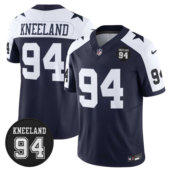 Men's Dallas Cowboys #94 Marshawn Kneeland Memorial Patch F.U.S.E. 2025 Vapor Limited Stitched Jersey Navy White