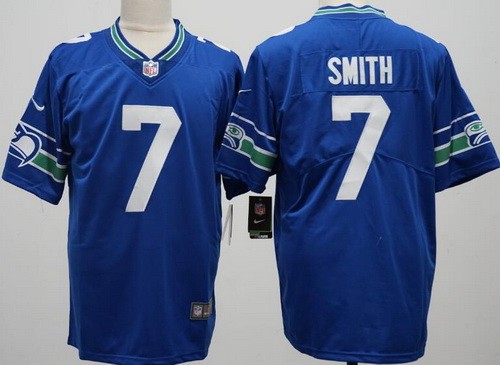 Men's Seattle Seahawks #7 Geno Smith Limited Blue Throwback Vapor Jersey