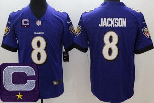 Men's Baltimore Ravens #8 Lamar Jackson Limited Purple C Patch Vapor Jersey