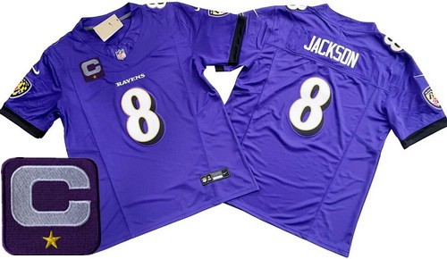 Men's Baltimore Ravens #8 Lamar Jackson Limited Purple C Patch FUSE Vapor Jersey