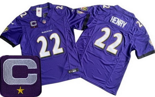 Men's Baltimore Ravens #22 Derrick Henry Limited Purple C Patch FUSE Vapor Jersey