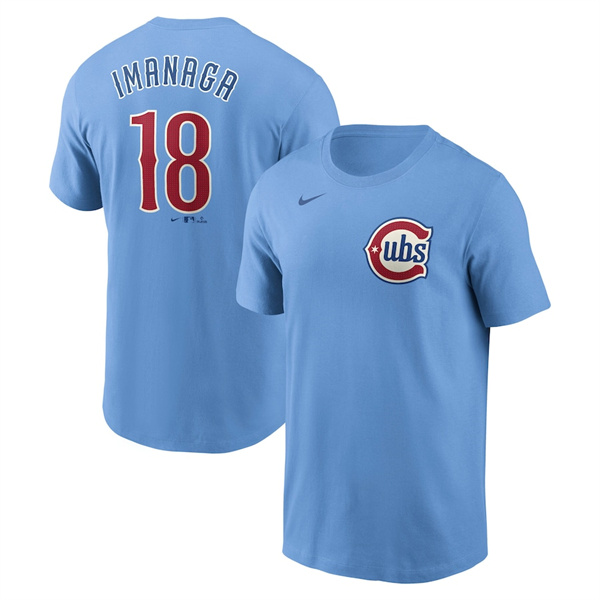 Men's Chicago Cubs #18 Shōta Imanaga Baby Blue Fuse Name & Number T-Shirt