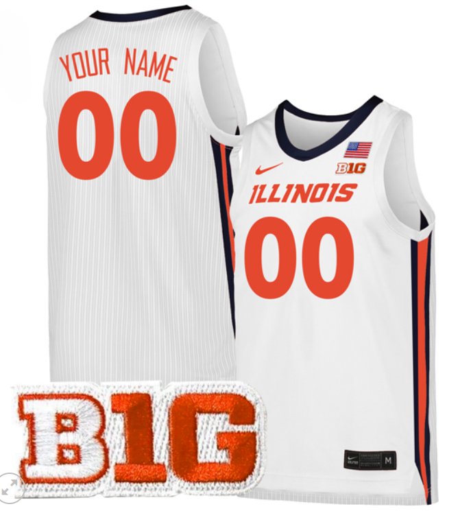 Custom Illinois Fighting Illini Jersey College Basketball Stiched Away White