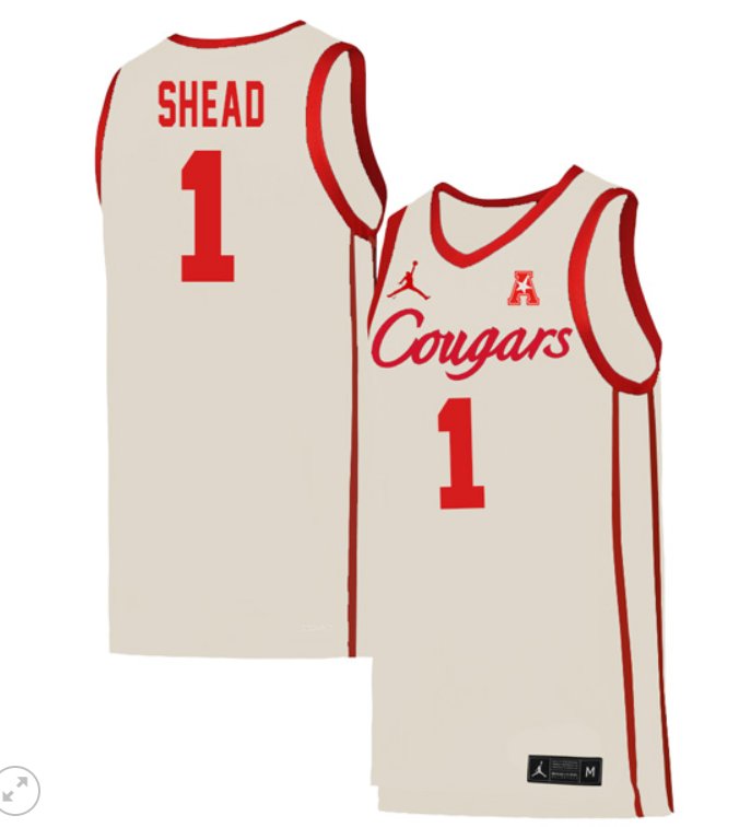 Men's Jamal Shead Jersey #1 Houston Cougars College Basketball Stiched White