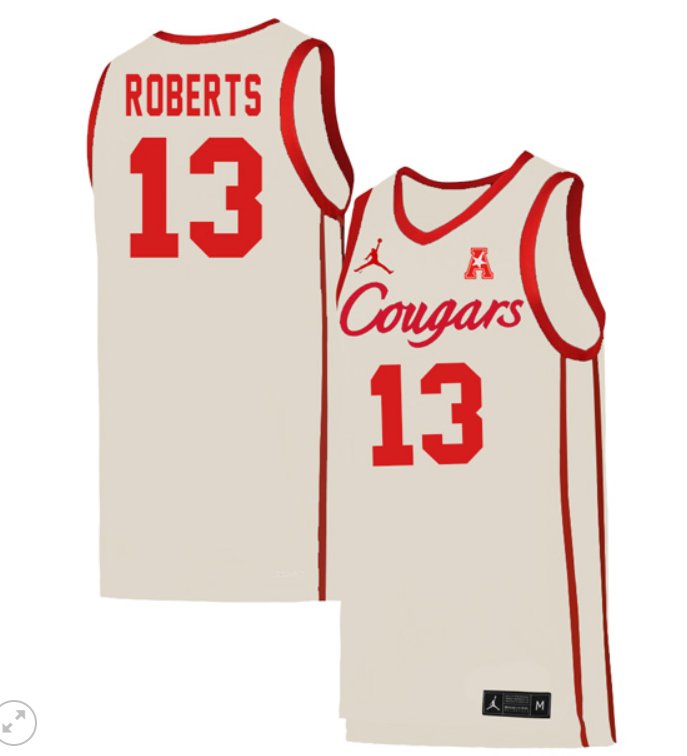 Men's J'Wan Roberts Jersey #13 Houston Cougars Basketball Stiched White