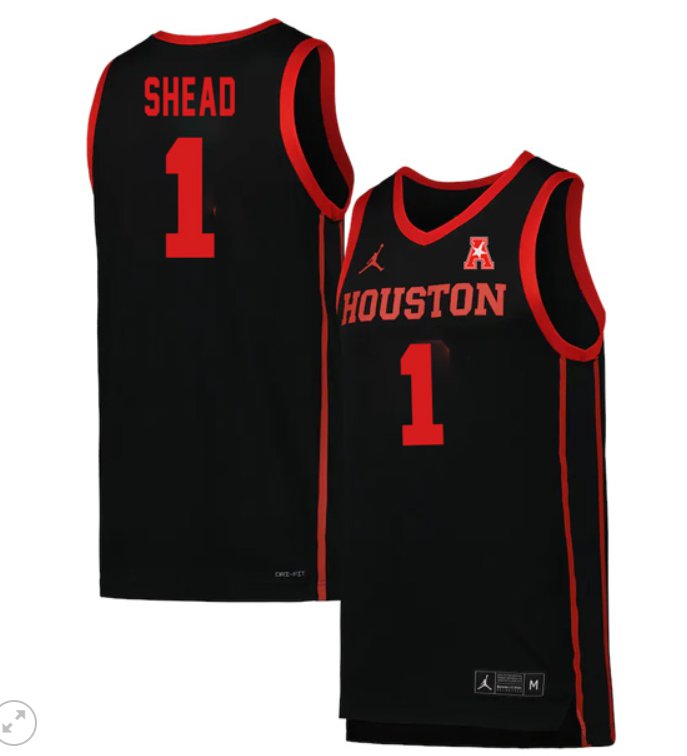 Men's Jamal Shead Jersey #1 Houston Cougars College Basketball Stiched Black