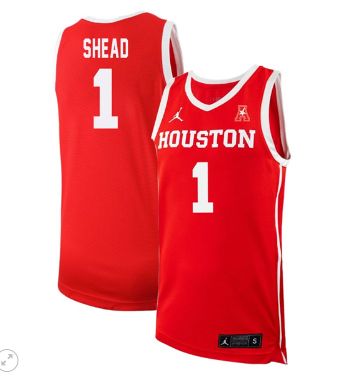 Men's Jamal Shead Jersey #1 Houston Cougars College Basketball Stiched Red