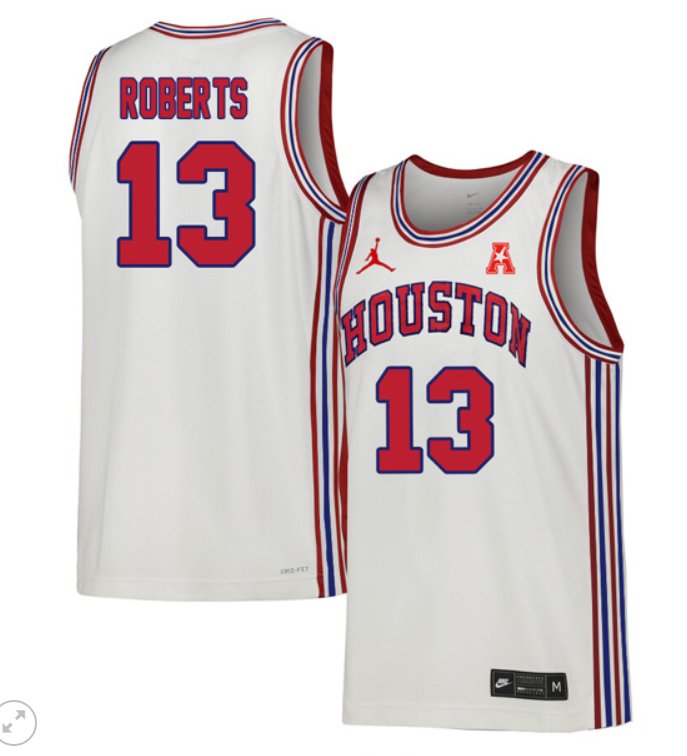 Men's J'Wan Roberts Jersey #13 Houston Cougars Basketball Stiched Throwback White