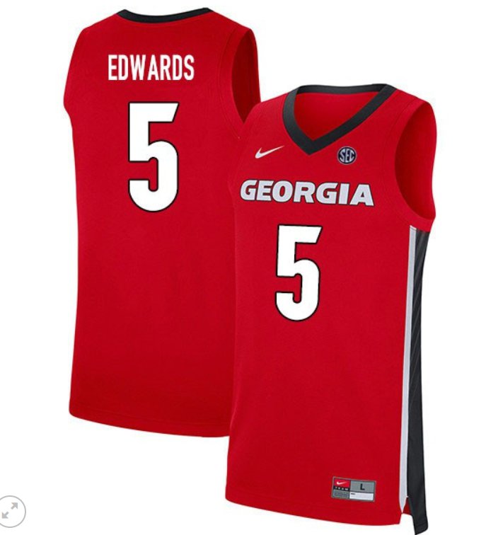 Men's Anthony Edwards Jersey #5 Georgia Bulldogs College Basketball Stiched Game Red