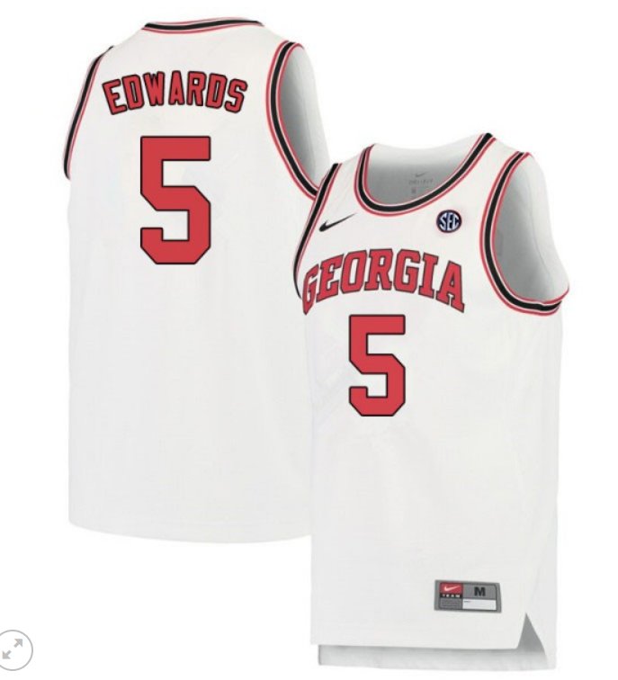 Men's Anthony Edwards Jersey #5 Georgia Bulldogs College Basketball Stiched Throwback White