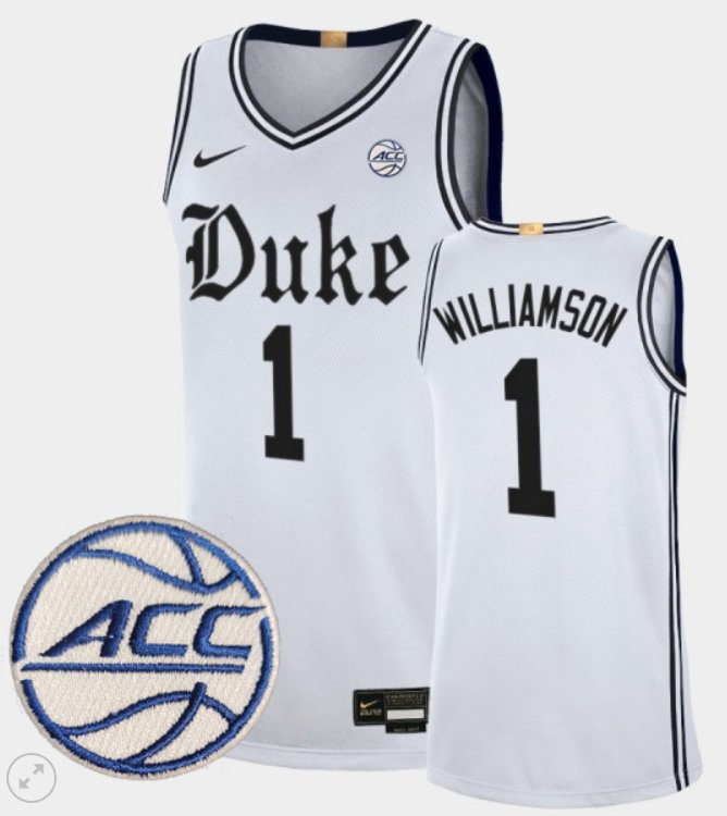 Men's Duke Blue Devils #1 Zion Williamson Nike NCAA Basketball Stiched Limited White Jersey