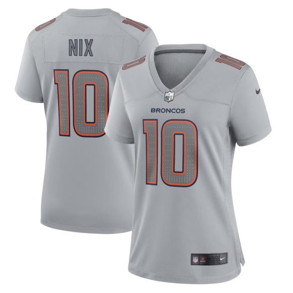 Women's Denver Broncos #10 Bo Nix Gray Nike Fashion Atmosphere Fashion Game Stitched Jersey