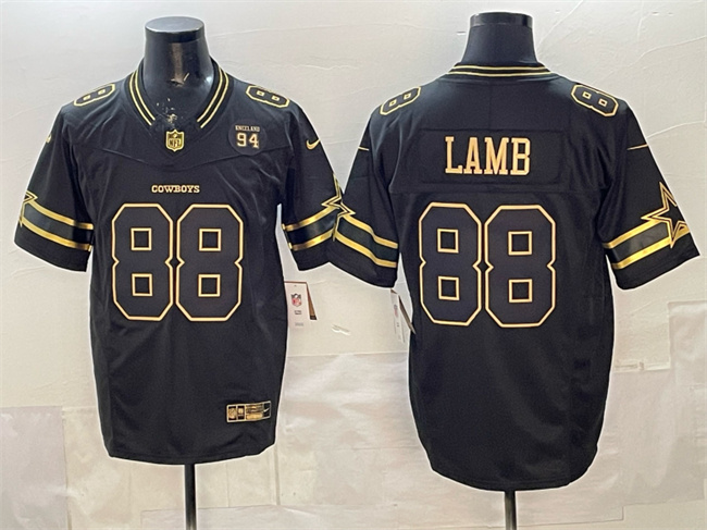 Men's Dallas Cowboys #88 CeeDee Lamb Black Gold 2025 F.U.S.E. 94 Marshawn Kneeland Memorial Patch Vapor Limited Stitched Football Jersey