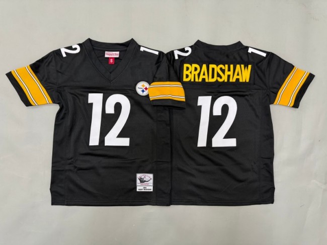 Youth Pittsburgh Steelers #12 Terry Bradshaw Black 1982 Throwback Stitched Jersey