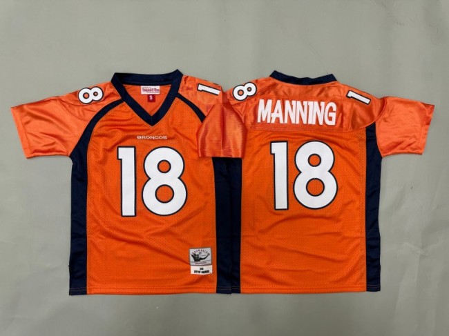 Youth Denver Broncos #18 Peyton Manning Orange 2015 Throwback Stitched Jersey