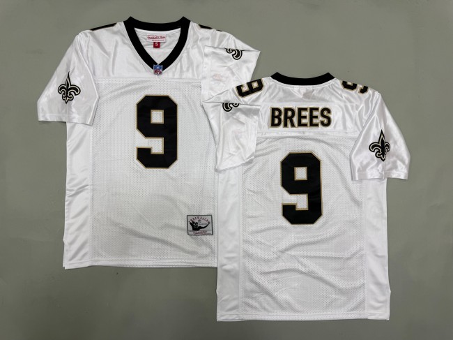 Men's New Orleans Saints #9 Drew Brees White Throwback Stitched Jersey