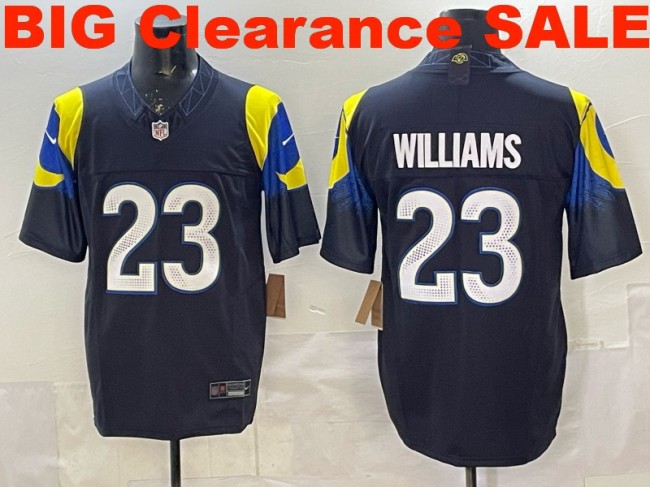 Clearance SALE Mens & Womens & Youth Los Angeles Rams #23 Kyren Williams 2025 “Rivalries” F.U.S.E. Limited Stitched Jersey Midnight Blue
