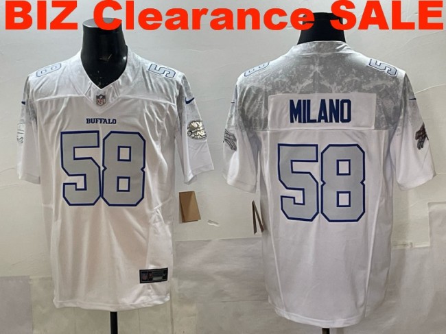 Clearance SALE Mens & Womens & Youth Buffalo Bills #58 Matt Milano 2025 “Rivalries” F.U.S.E. Stitched Limited Jersey White