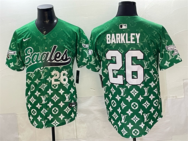 Men's Philadelphia Eagles #26 Saquon Barkley Green With Patch Limited Stitched Baseball Jersey