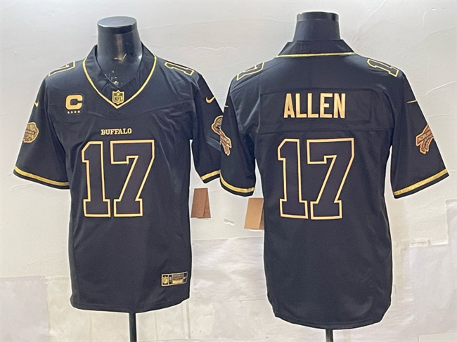 Men's Buffalo Bills #17 Josh Allen Black Gold 2025 F.U.S.E. “Rivalries” With 4-Star C Patch Vapor Limited Stitched Football Jersey
