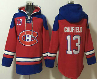 Men's Montreal Canadiens #13 Cole Caufield Red Ageless Must Have Lace Up Pullover Hoodie