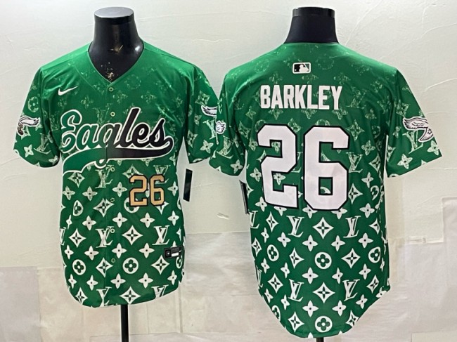Men's Philadelphia Eagles #26 Saquon Barkley Green With Patch Limited Stitched Baseball Jerseys