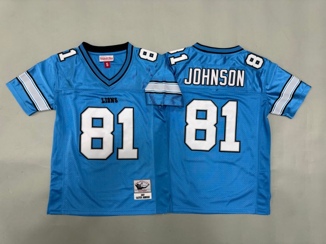 Youth Detroit Lions #81 Calvin Johnson Blue 'MN' Throwback 2007 Stitched Football Jersey