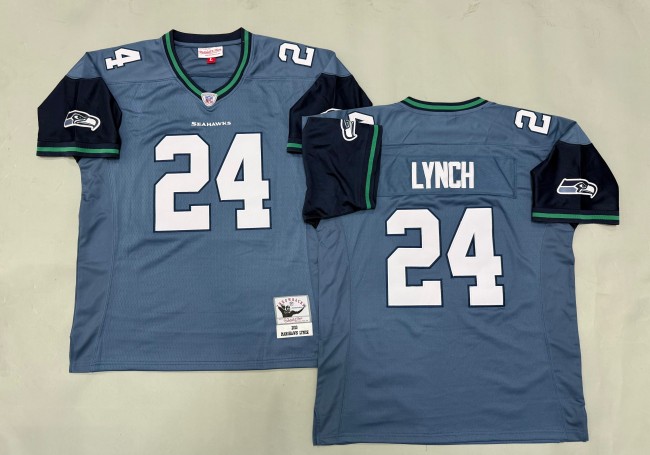 Men's Seattle Seahawks #24 Marshawn Lynch Blue 2010 'MN' Throwback Stitched Football Jersey