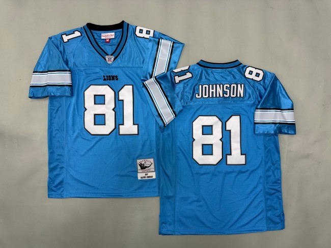 Men's Detroit Lions #81 Calvin Johnson Blue 'MN' Throwback 2007 Stitched Football Jersey