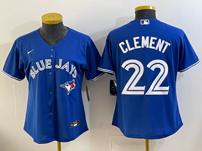 Women's Toronto Blue Jays #22 Ernie Clement Blue Cool Base Stitched Baseball Jersey