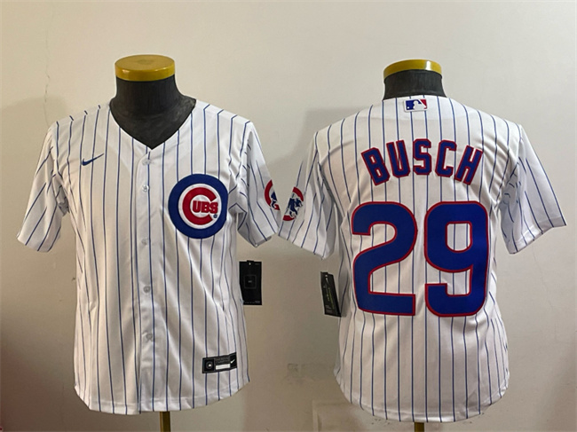 Youth Chicago Cubs #29 Michael Busch White Cool Base Stitched Baseball Jersey