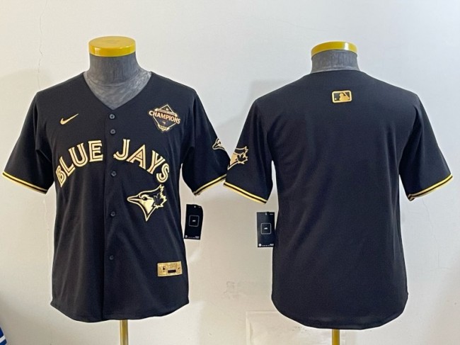 Youth Toronto Blue Jays Blank Black Gold 2025 American League Champions Limited Stitched Baseball Jersey