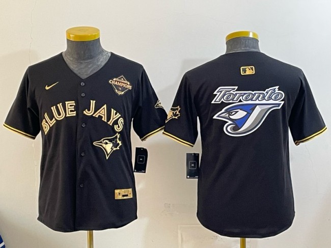 Youth Toronto Blue Jays Team Big Logo Black Gold 2025 American League Champions Limited Stitched Baseball Jersey
