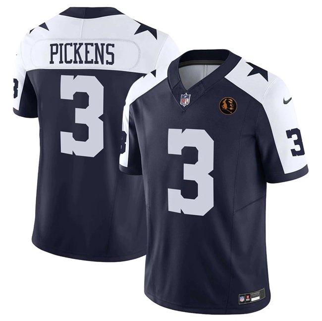 Men's Dallas Cowboys #3 George pickens Navy 2025 F.U.S.E. With John Madden Patch Thanksgiving Vapor Limited Stitched Football Jersey