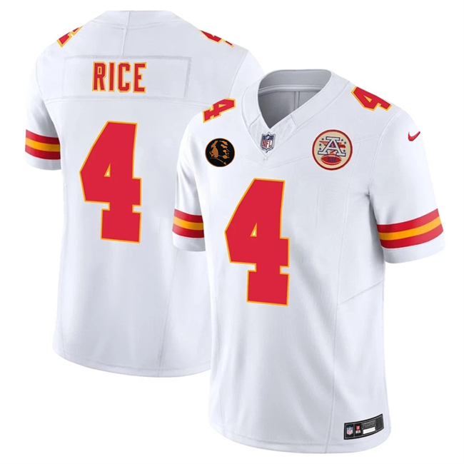 Men's Kansas City Chiefs #4 Rashee Rice White 2025 F.U.S.E. John Madden Patch Vapor Untouchable Limited Stitched Football Jersey