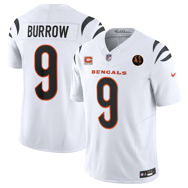 Men's Cincinnati Bengals #9 Joe Burrow White 2025 F.U.S.E. With 4-star C Patch And John Madden Patch Vapor Limited Stitched Football Jersey