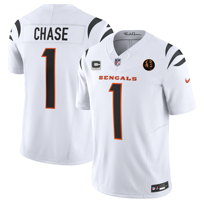 Men's Cincinnati Bengals #1 Ja'Marr Chase White 2025 F.U.S.E. With John Madden Patch And 1-Star C Patch Vapor Limited Stitched Football Jersey