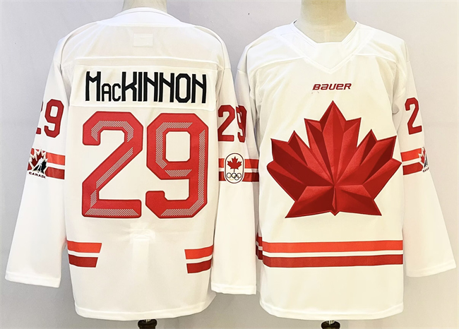 Men's Canada Hockey #29 Nathan MacKinnon White Stitched Jersey