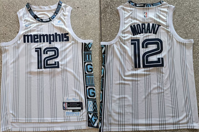 Men's Memphis Grizzlies #12 Ja Morant White 2025-26 City Edition Edition Stitched Basketball Jersey